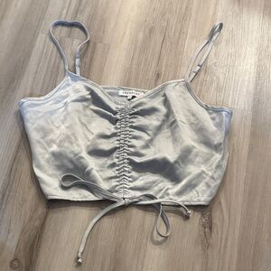Light Blue Satin Ruched Crop Top